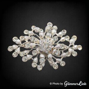 David Tutera Bridal Wedding Clear Rhinestone Crystals Floral Silver Tone Brooch